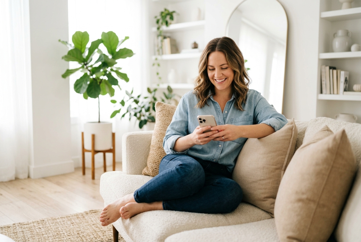 A homeowner requesting local help on her phone with Brivio